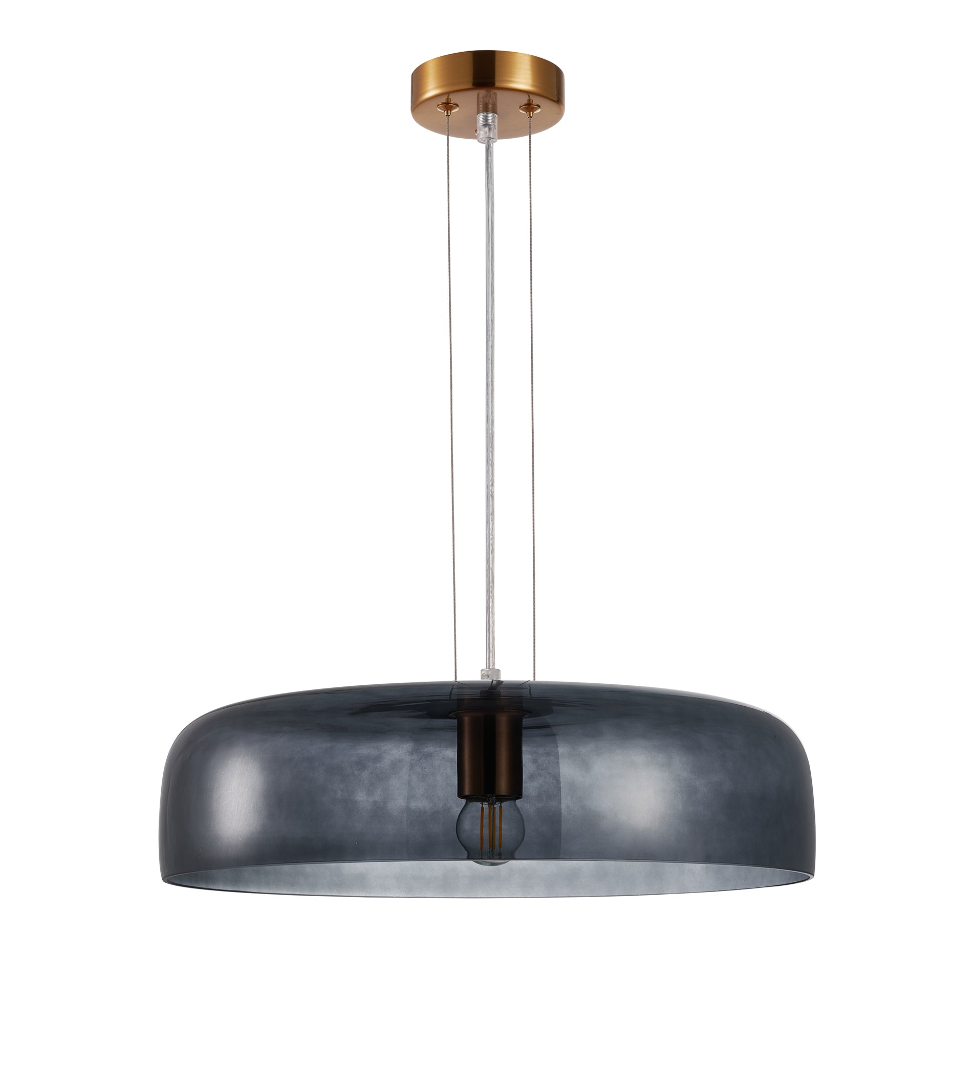 Pendant ES 40W Dome Smokey Black Glass W/Brass Highlight OD 420mm