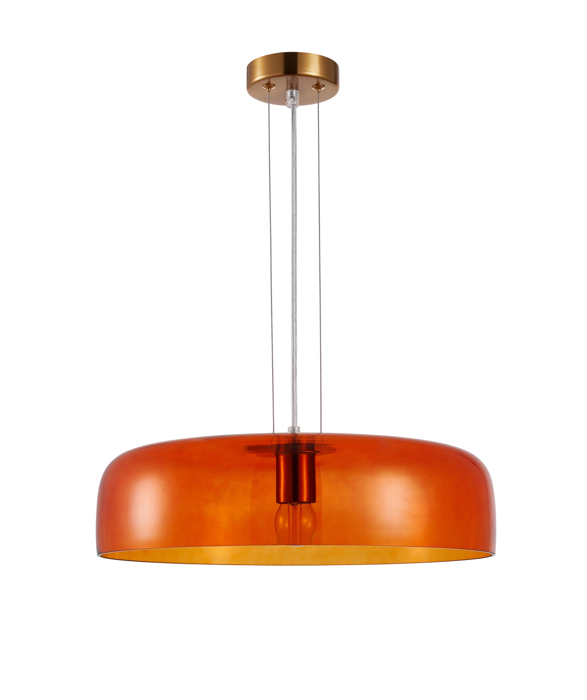 Pendant ES 40W Dome Orange Glass W/Brass Highlight OD 420mm