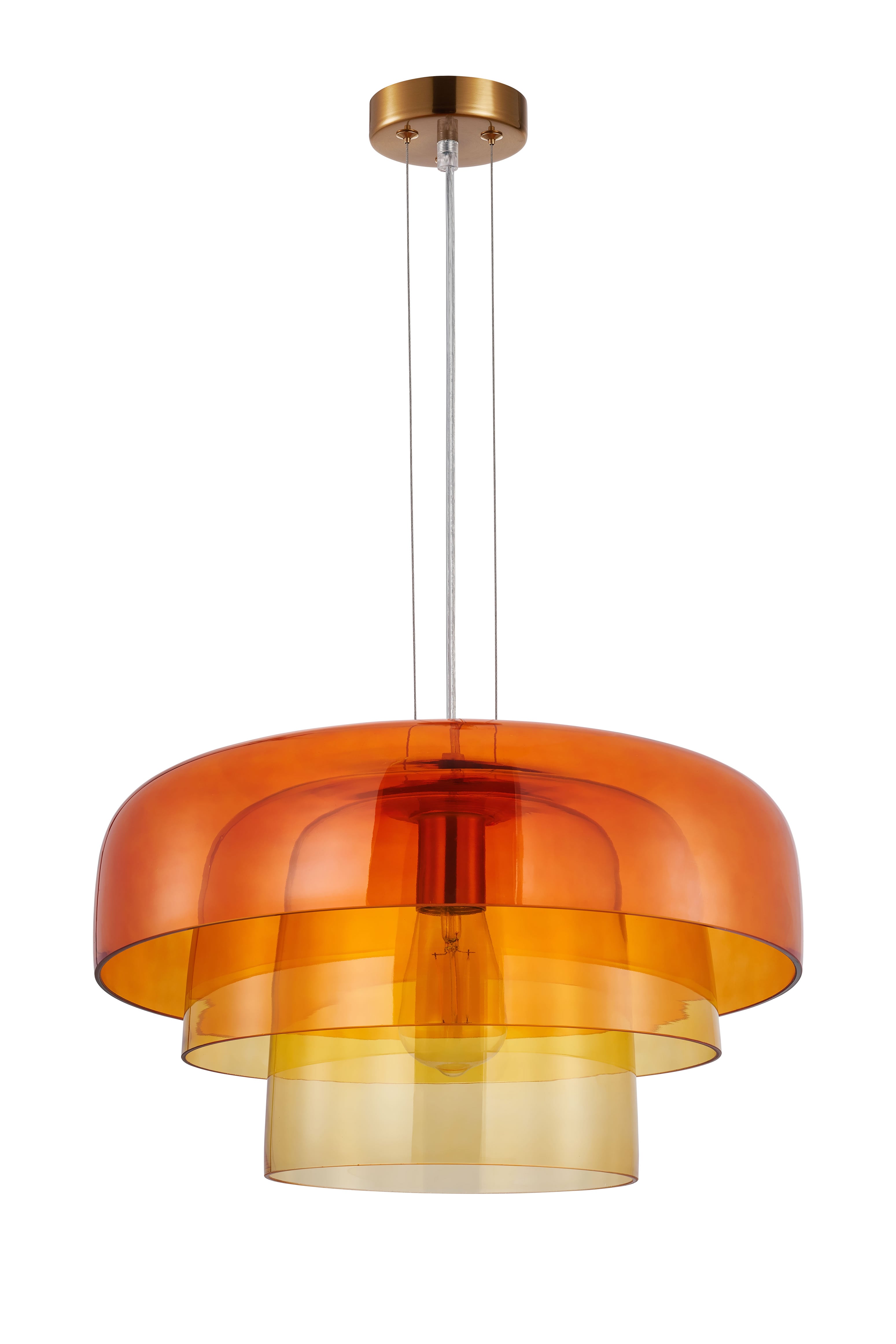 Pendant ES 40W Dome Orange Glass X3 W/Brass Highlight OD 420mm