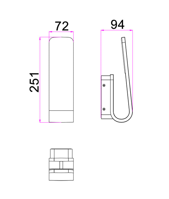 Wall S/M 7W LED Tri 536 Lm IP65 Hook Dark Grey