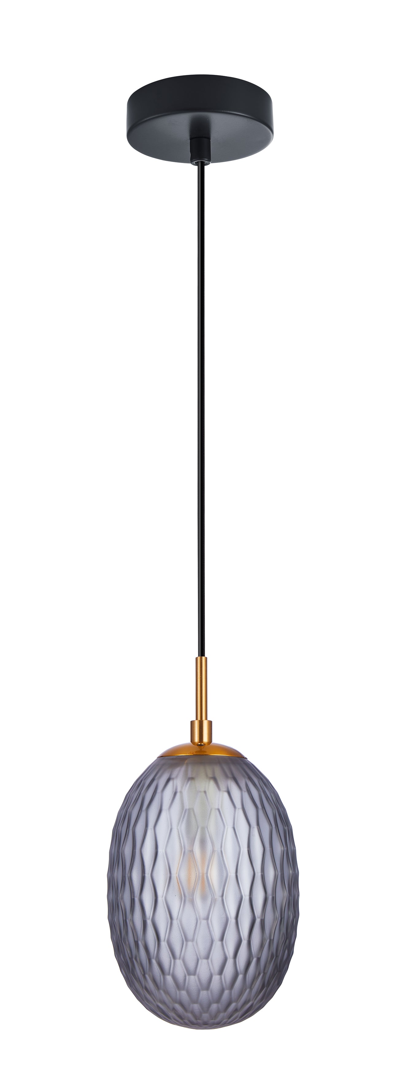 Pendant SES 10W Smokey Black Ellipse Glass Segmented W/Brass Highlight Enclosed OD 150mm