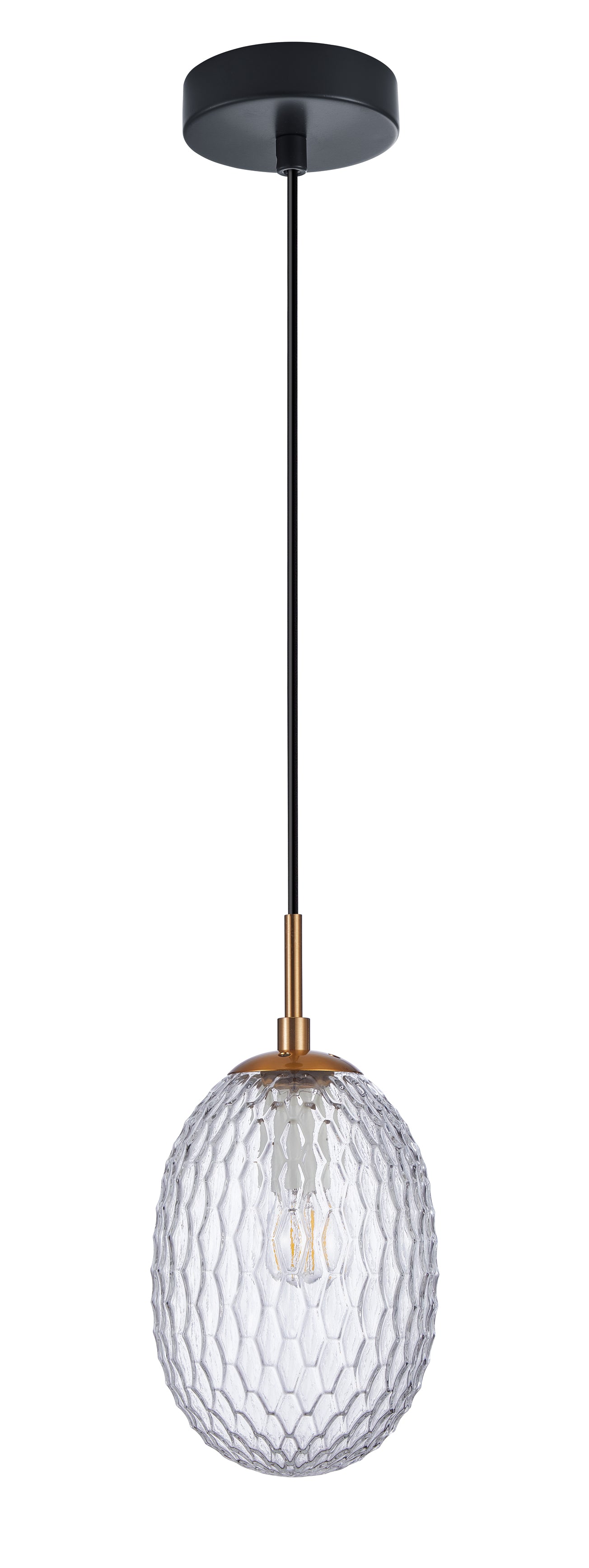 Pendant SES 10W Clear Ellipse Glass Segmented W/Brass Highlight Enclosed OD 150mm
