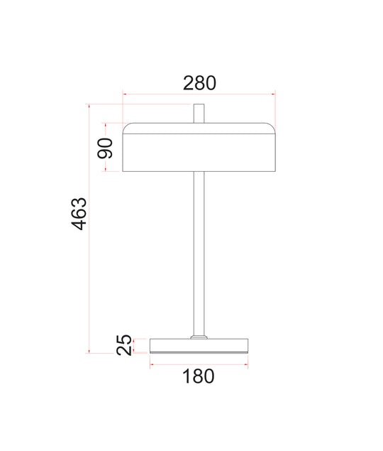 Table ES Metal Matt Black Drum Shade OD 280 mm H463 mm Round Base