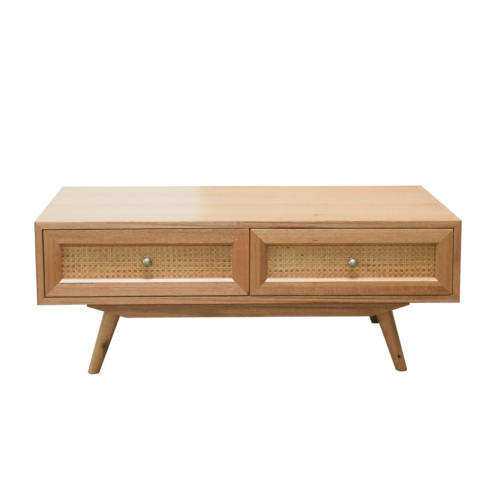 Kiama Coffee Table 2 Drawer With Natural Cane
