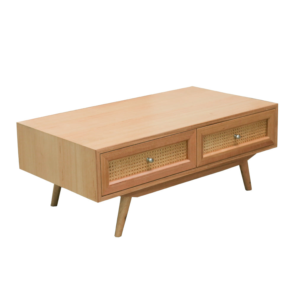 Kiama Coffee Table 2 Drawer With Natural Cane