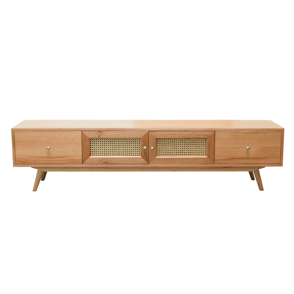 Kiama TV Unit 2 Door With Natural Cane & 2 Drawer 2m