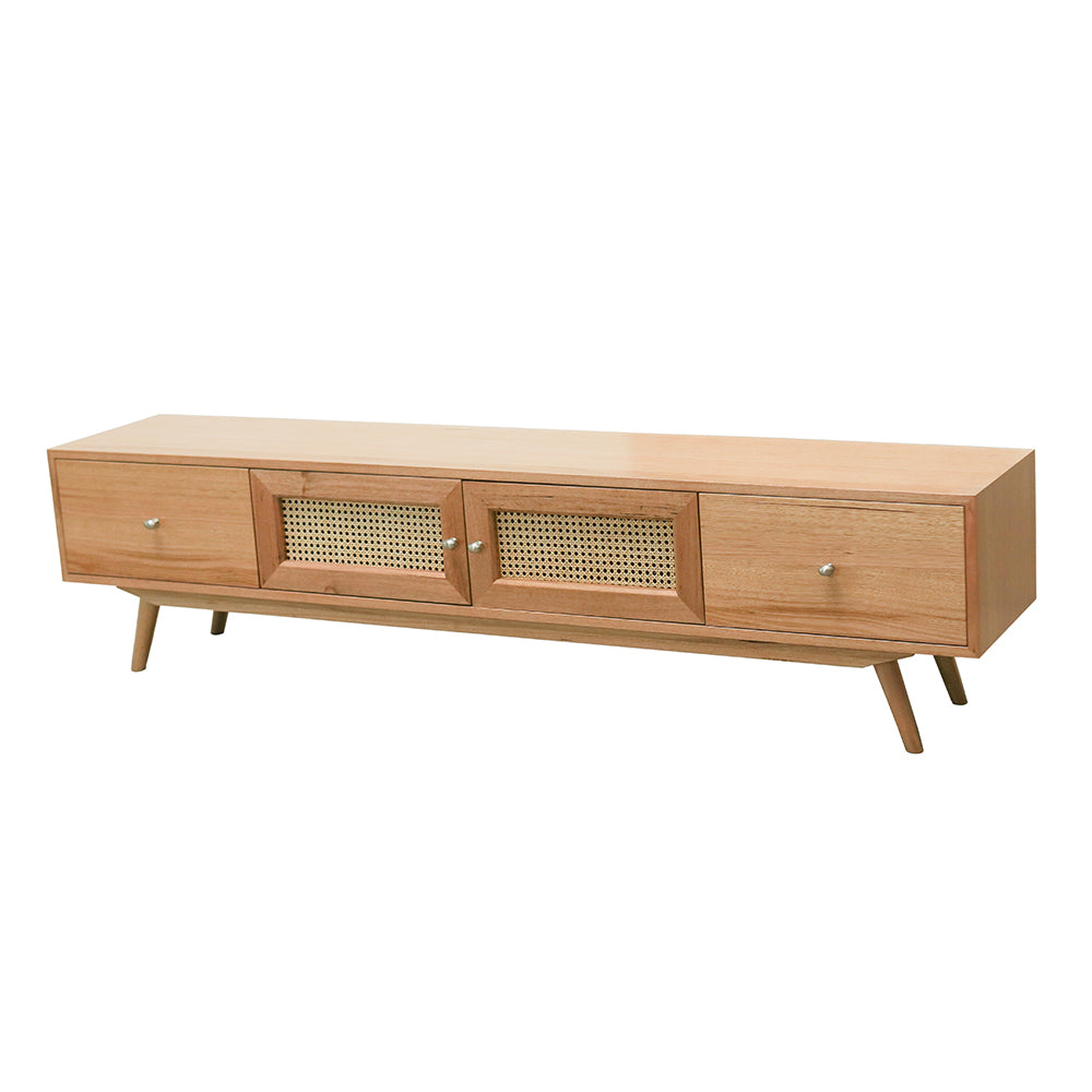 Kiama TV Unit 2 Door With Natural Cane & 2 Drawer 2m