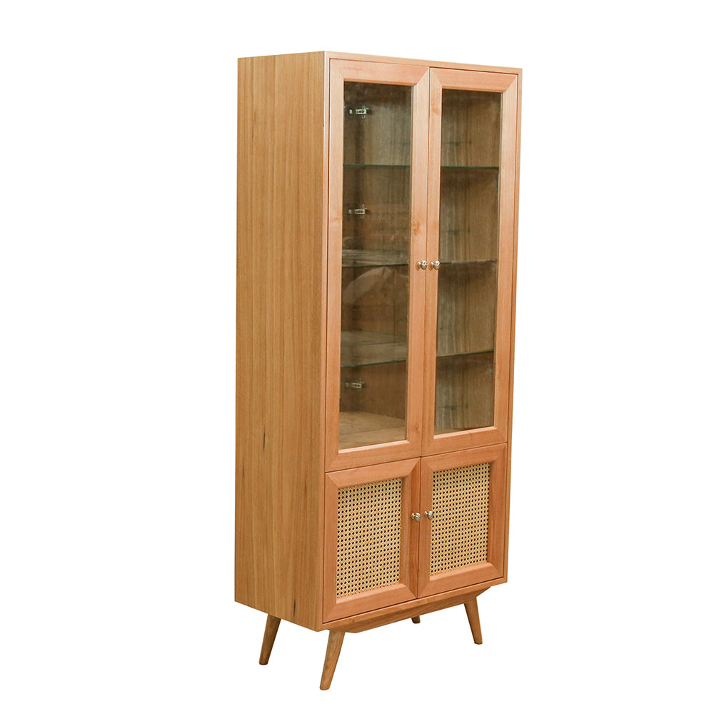 Kiama Display Cabinet 2 Glass Doors & 2 Doors With Natural Cane