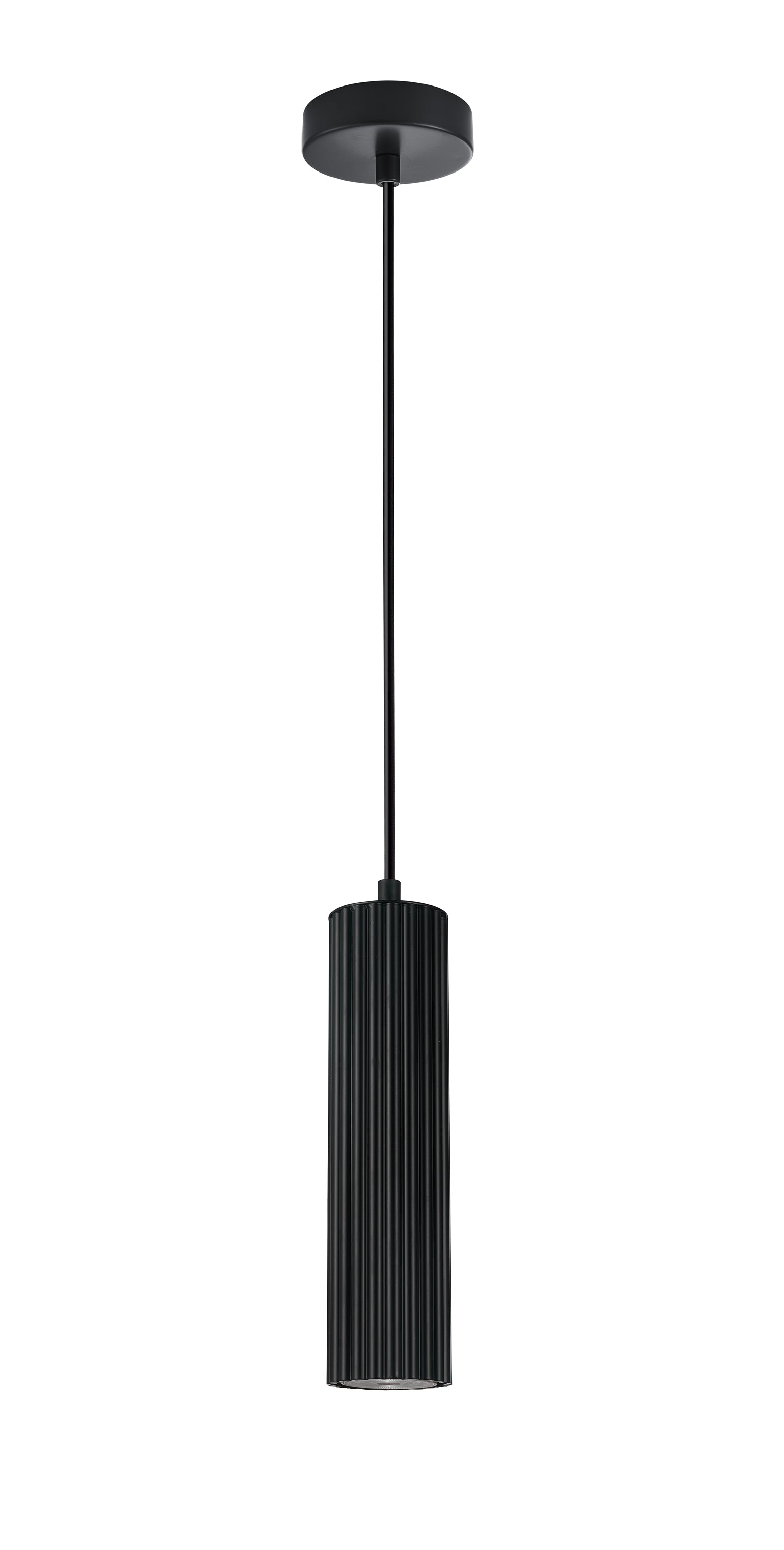 Pendant GU10 10W Black Aluminium Ribbed Cylinder OD 65mm