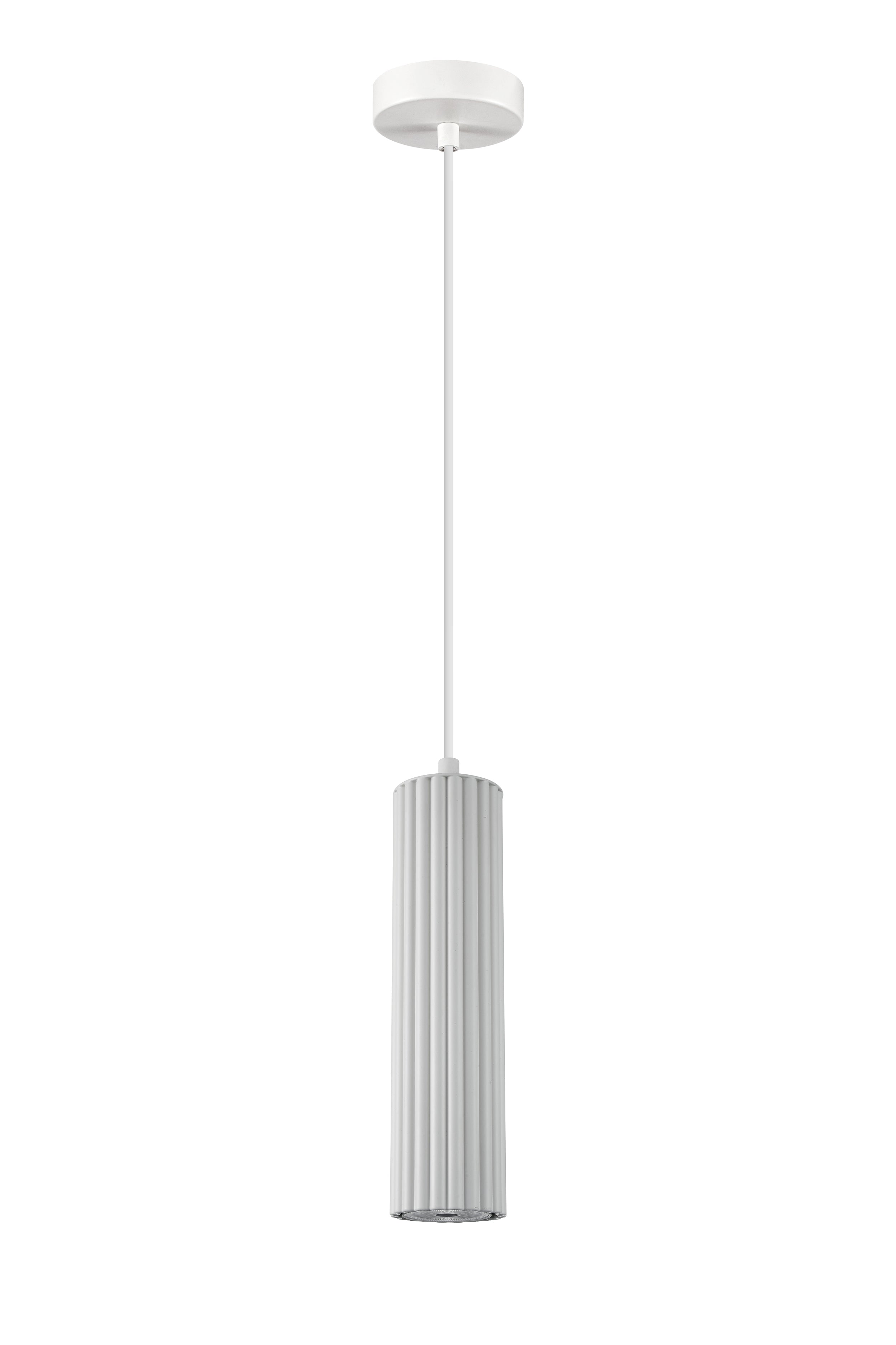 Pendant GU10 10W White Aluminium Ribbed Cylinder OD 65mm