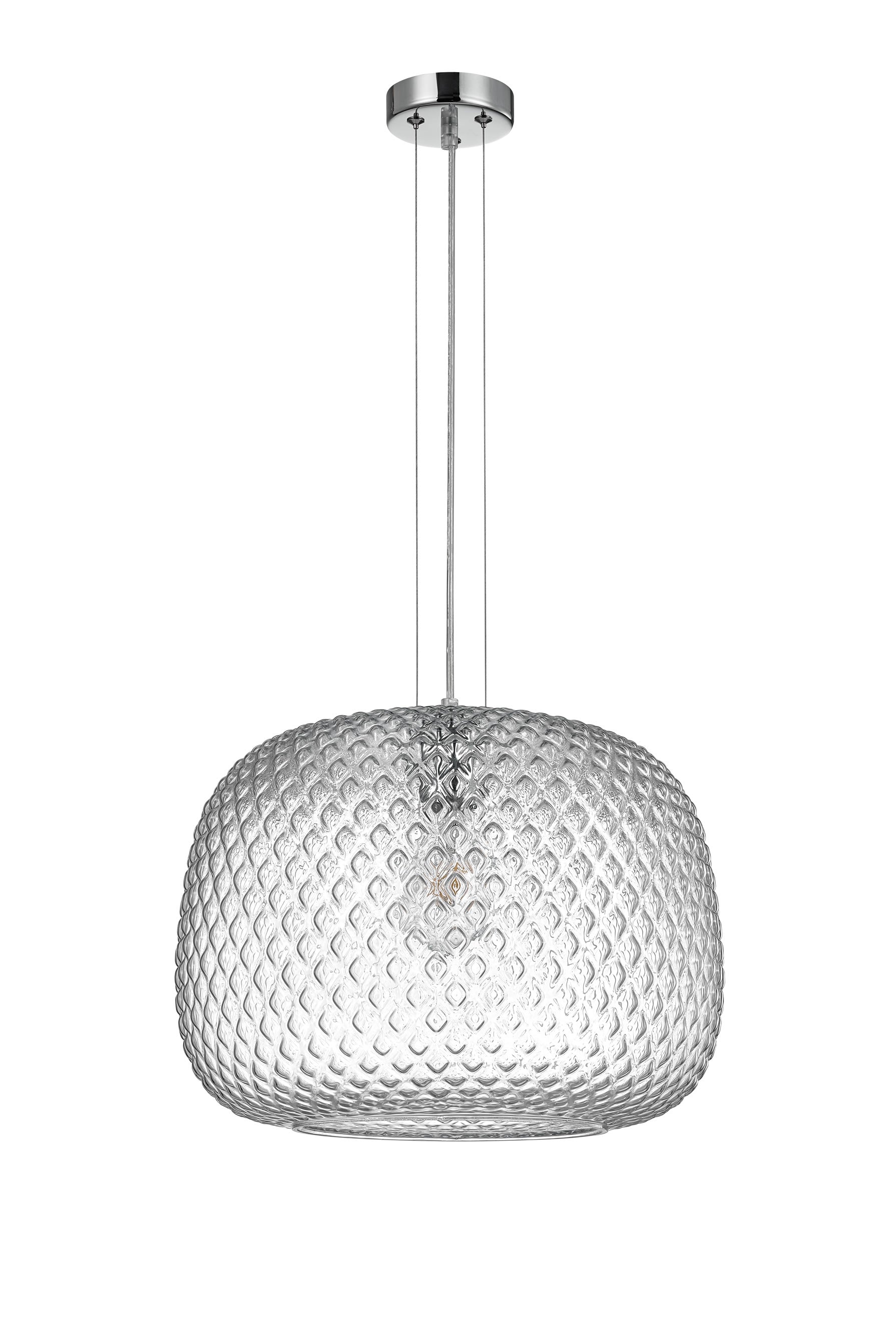 Pendant ES 40W Clear Glass W/Segments Chrome Highlight Dome OD 400mm