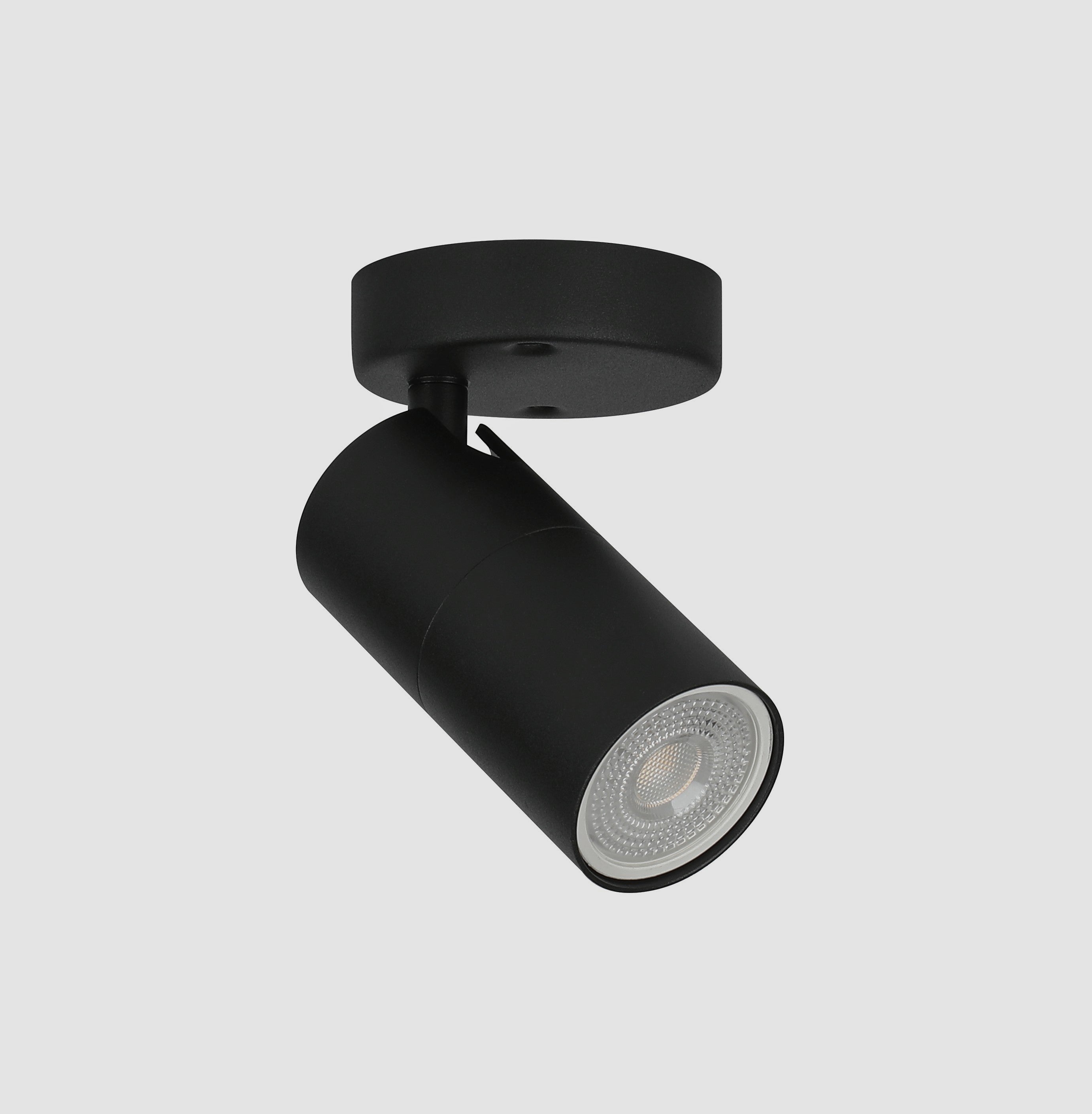 Spot GU10 Single Head Adj Black IP20 Round Base OD 55mm H110mm