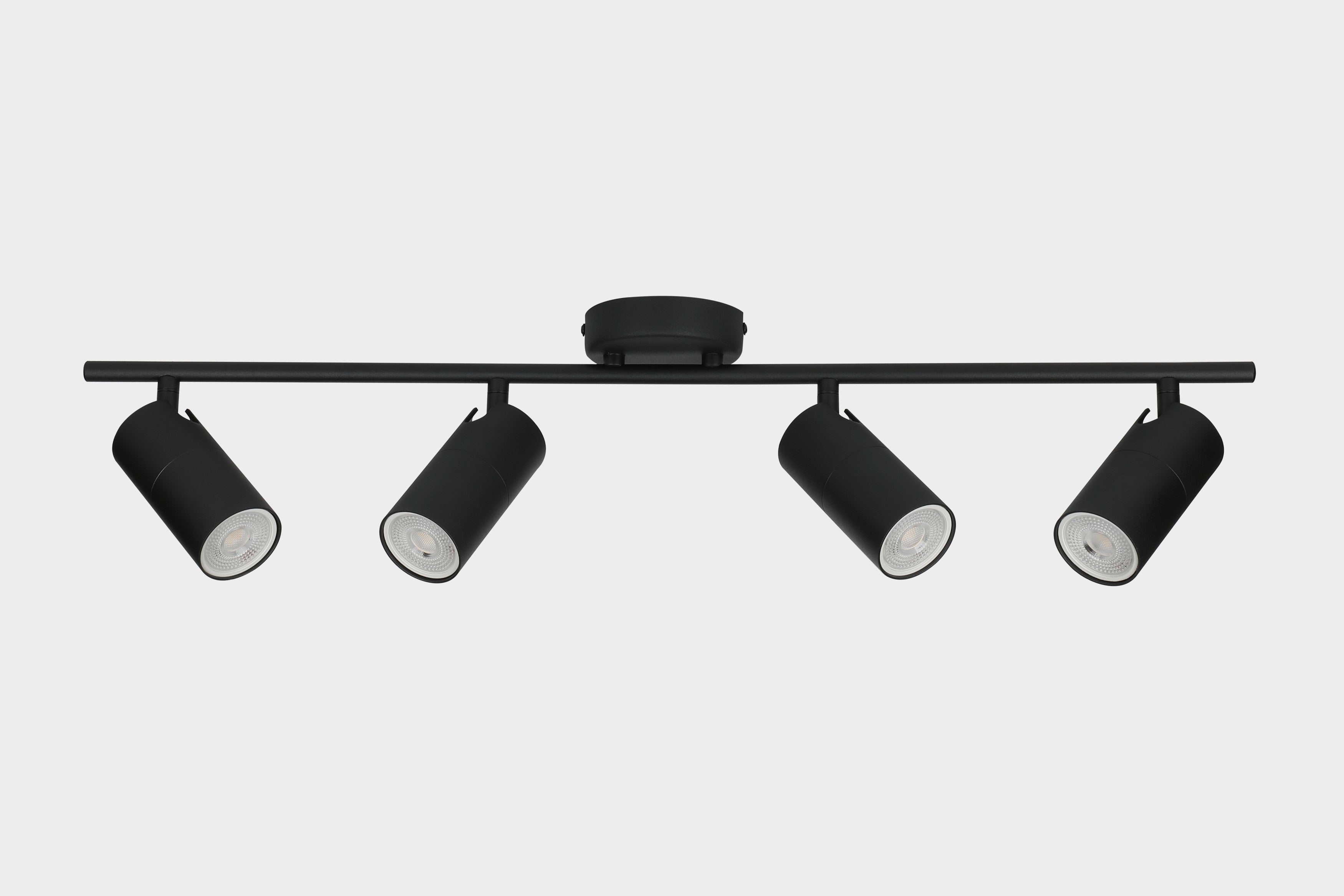 Spot 4 X GU10 Four Head Adj Black IP20 Round Base L700mm X H110mm Barrel OD 55mm