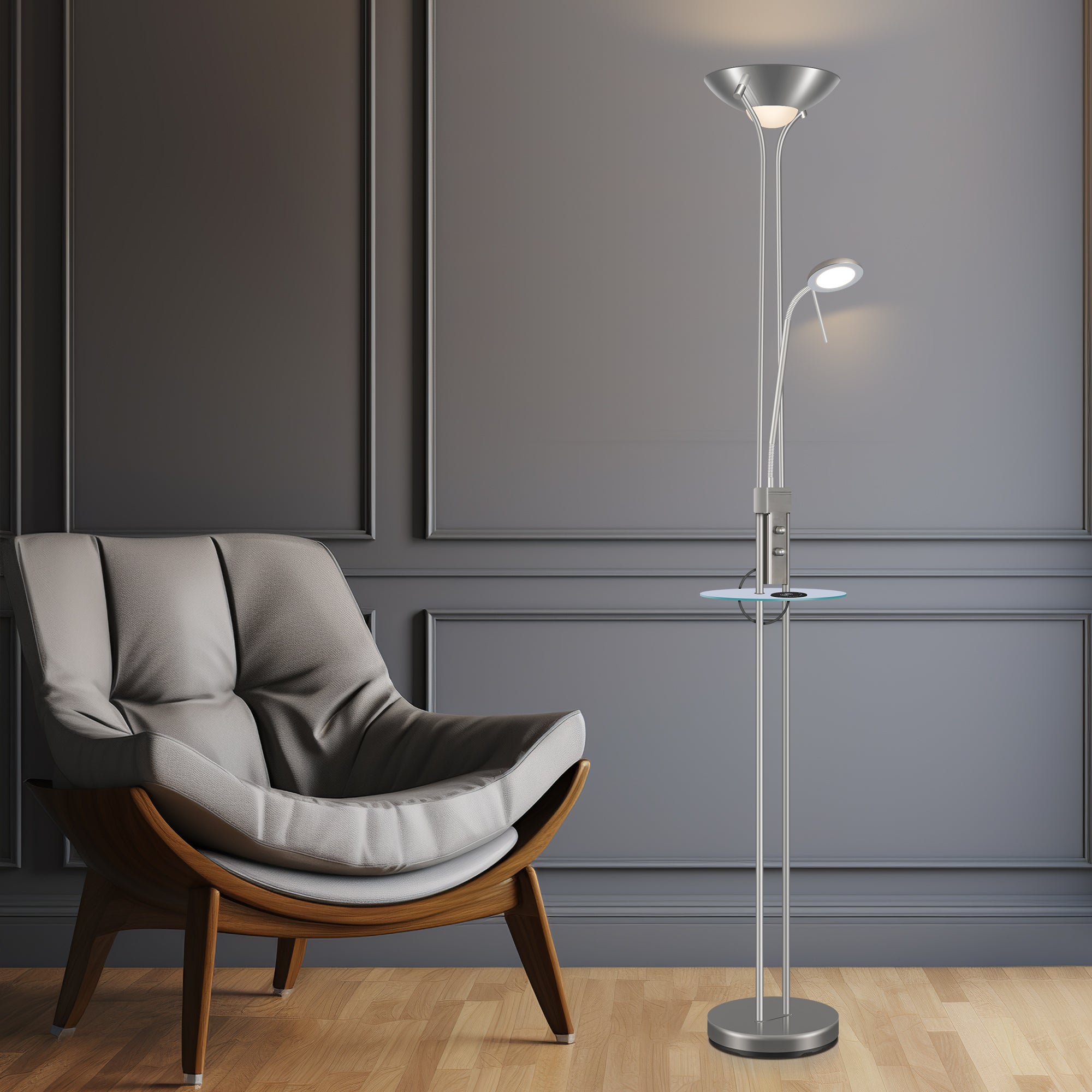 Seed USB LED Mother & Child Floor Lamp - Satin Chrome