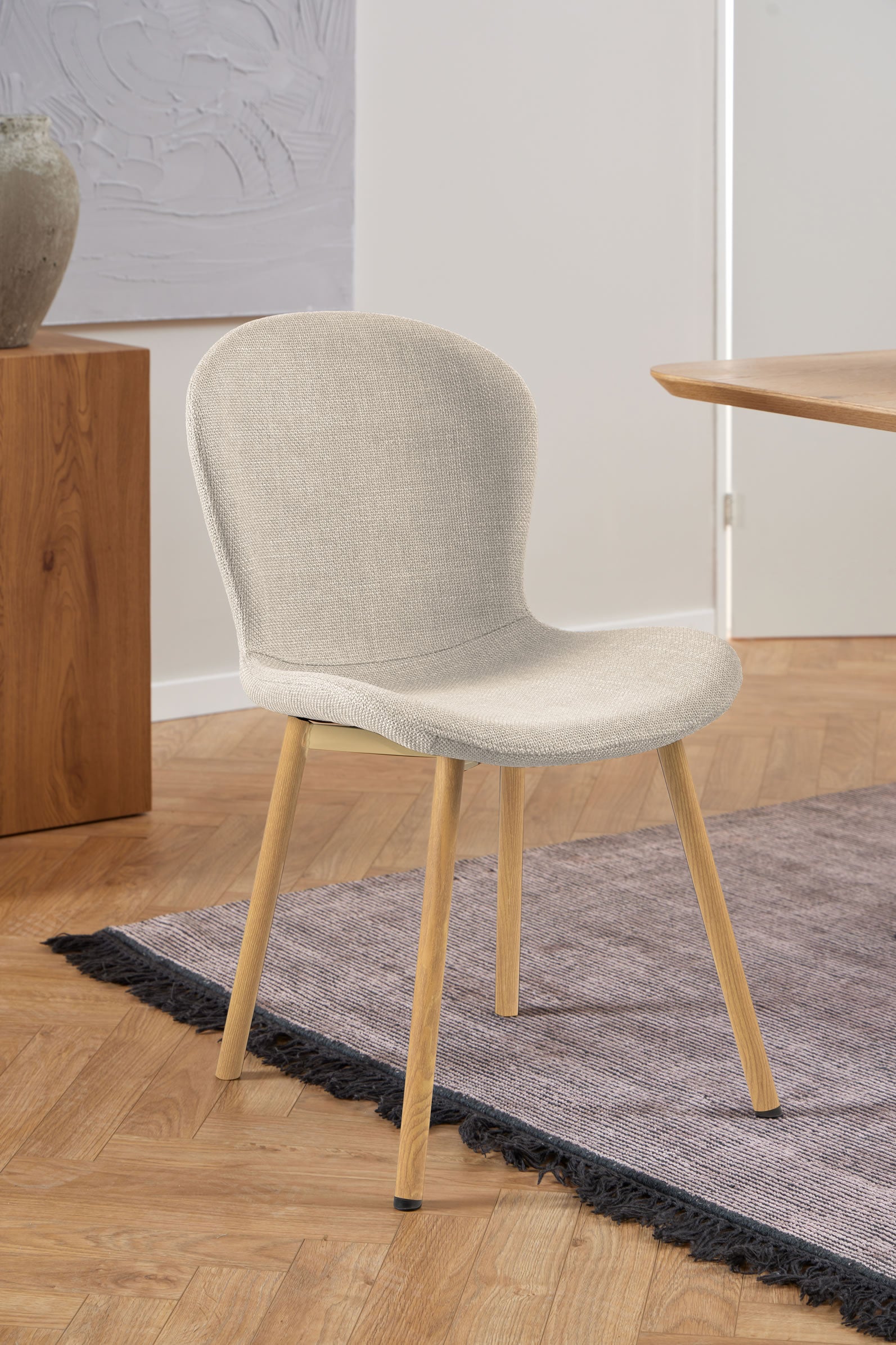 Marquise Chair Oak Foil Steel Legs - Ivory Fabric