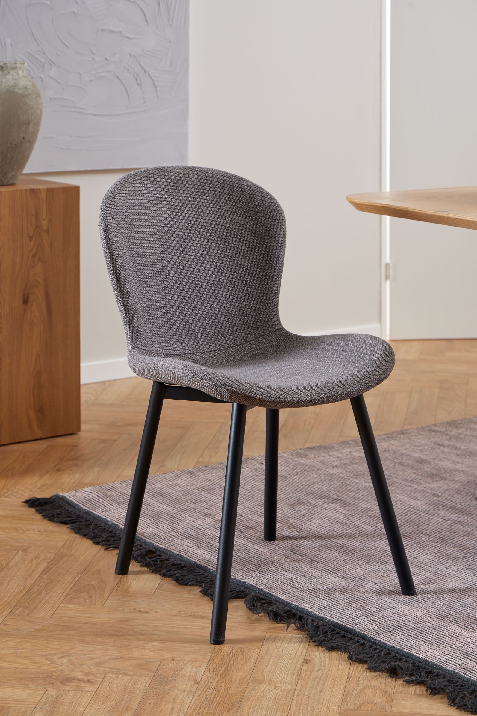 Marquise Chair Black Powdercoated Steel Legs - Grey Fabric