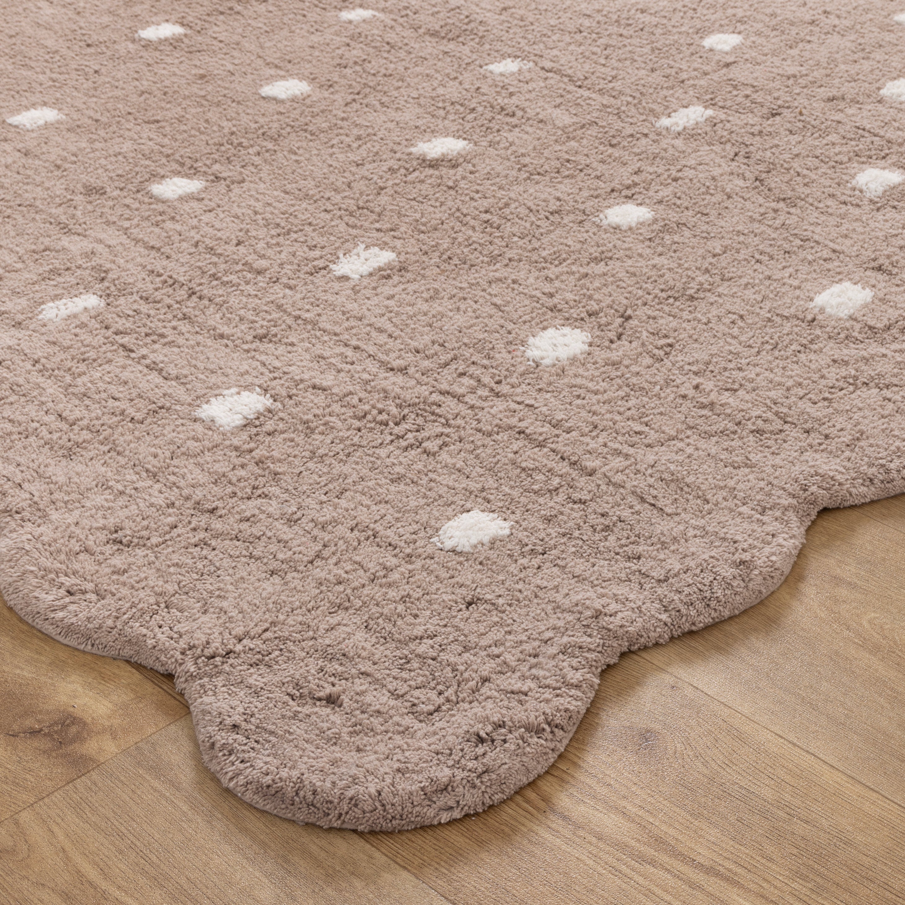 Meldon Rectangle Scalloped Kids Rug Mushroom Beige