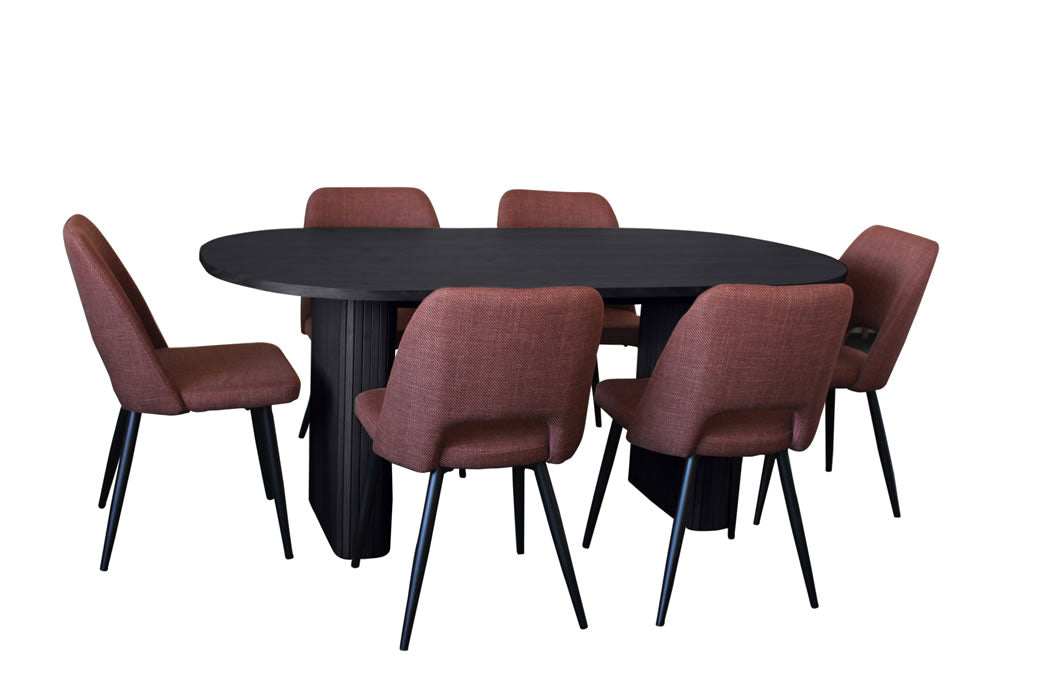 Melbyrne 7 Piece Dining Set - Black with Zad Chair - Russet Fabric