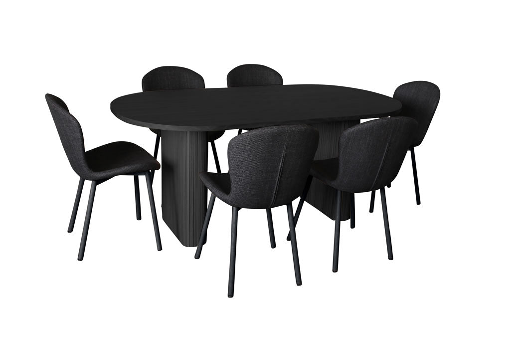 Melbyrne 7 Piece Dining Set - Black with Marquise Chair - Charcoal/Black