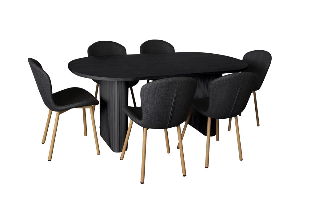 Melbyrne 7 Piece Dining Set - Black with Marquise Chair - Charcoal/Oak