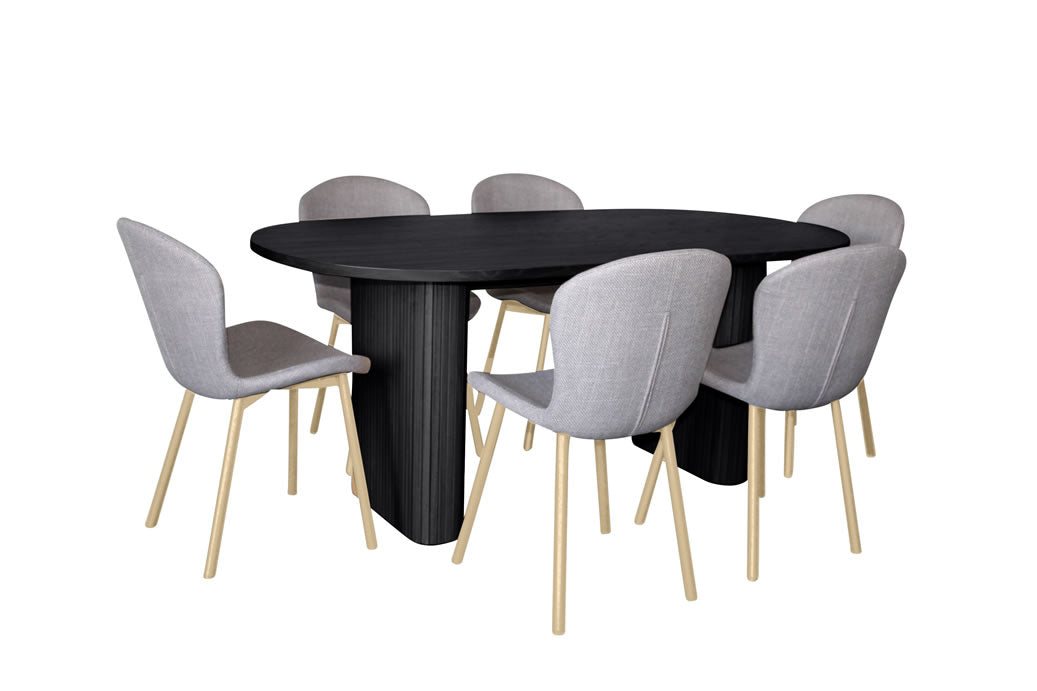 Melbyrne 7 Piece Dining Set - Black with Marquise Chair - Grey/Black
