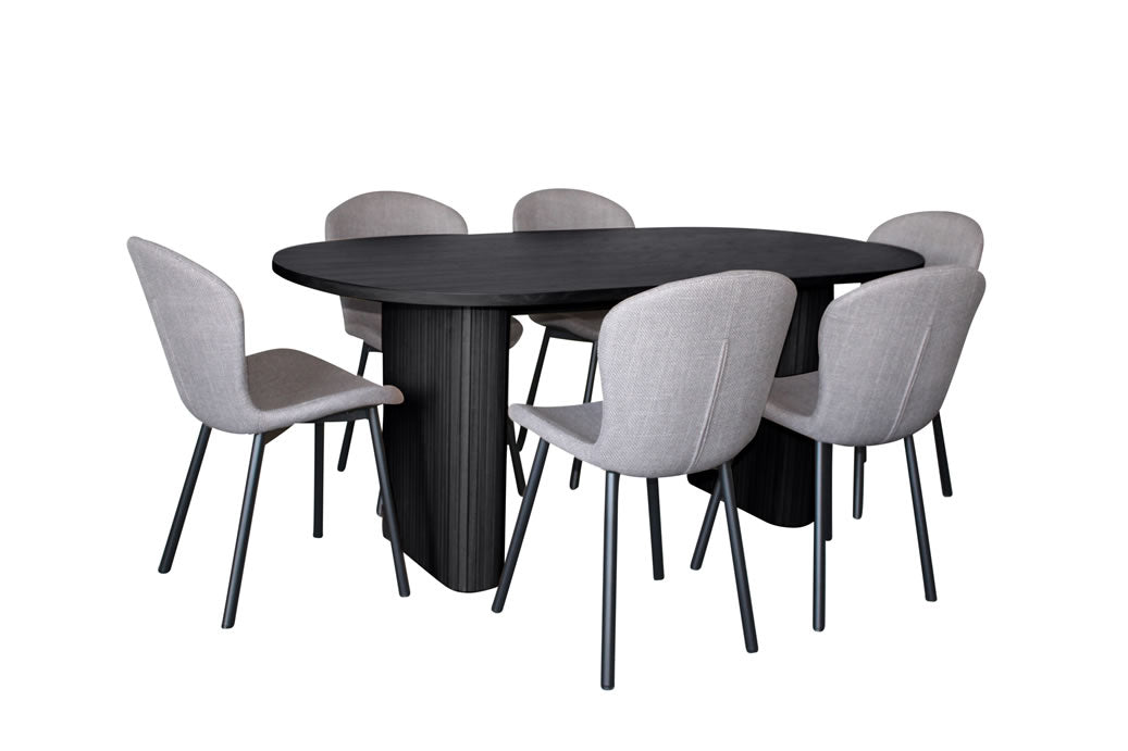 Melbyrne 7 Piece Dining Set - Black with Marquise Chair - Grey/Black