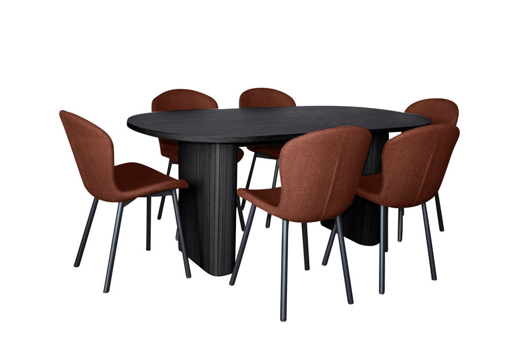Melbyrne 7 Piece Dining Set - Black with Marquise Chair - Russet/Black