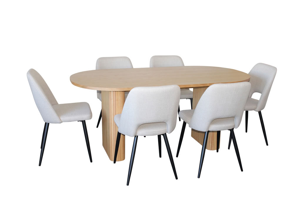 Melbyrne 7 Piece Dining Set - Natural with Zad Chair - Ivory Fabric