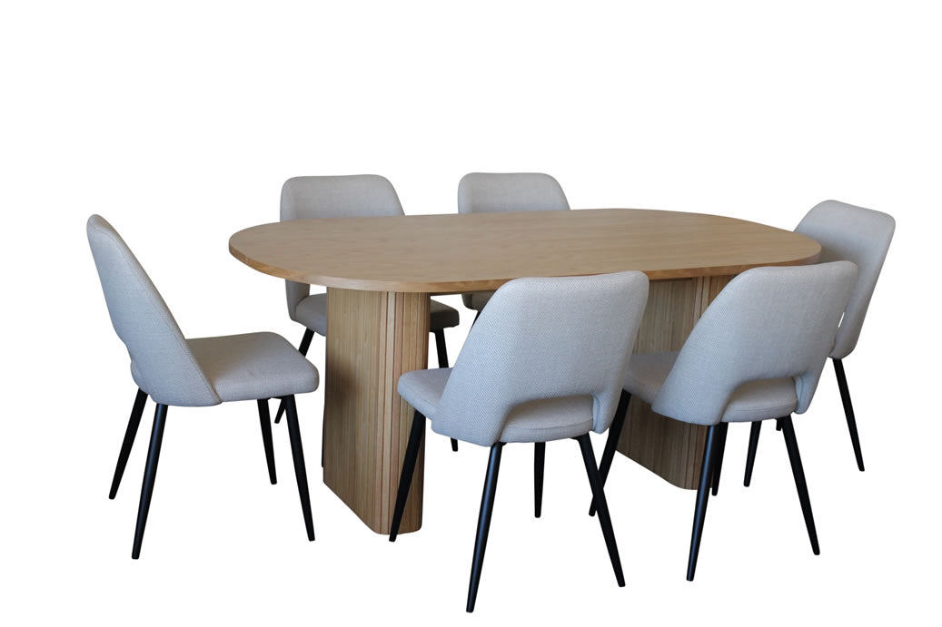 Melbyrne 7 Piece Dining Set - Natural with Zad Chair - Ivory Fabric
