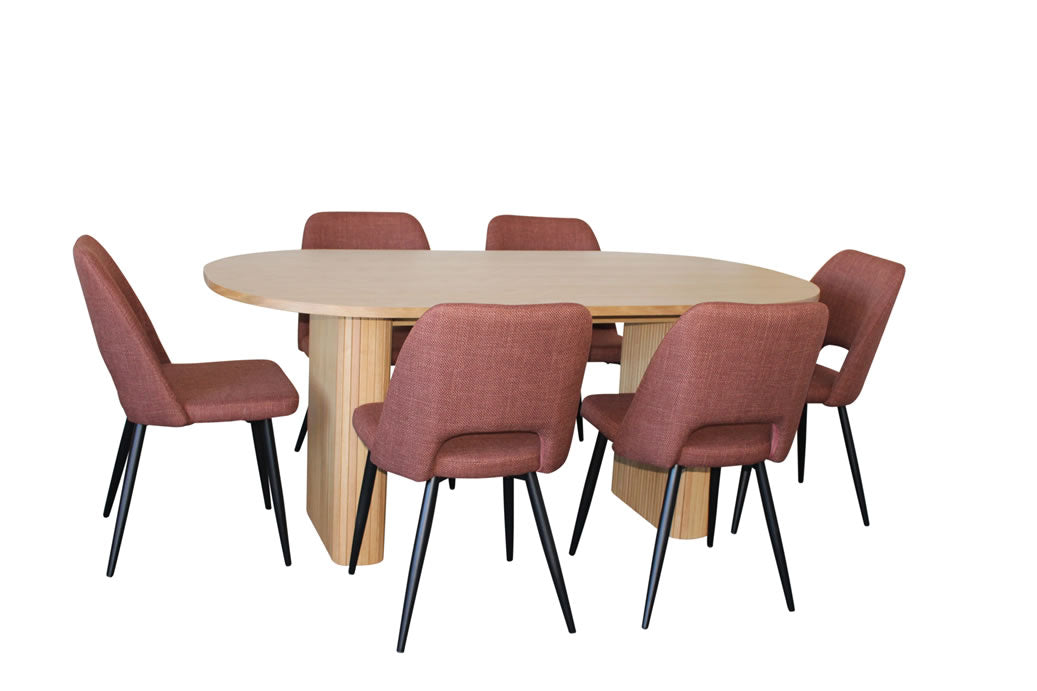 Melbyrne 7 Piece Dining Set - Natural with Zad Chair - Russet Fabric