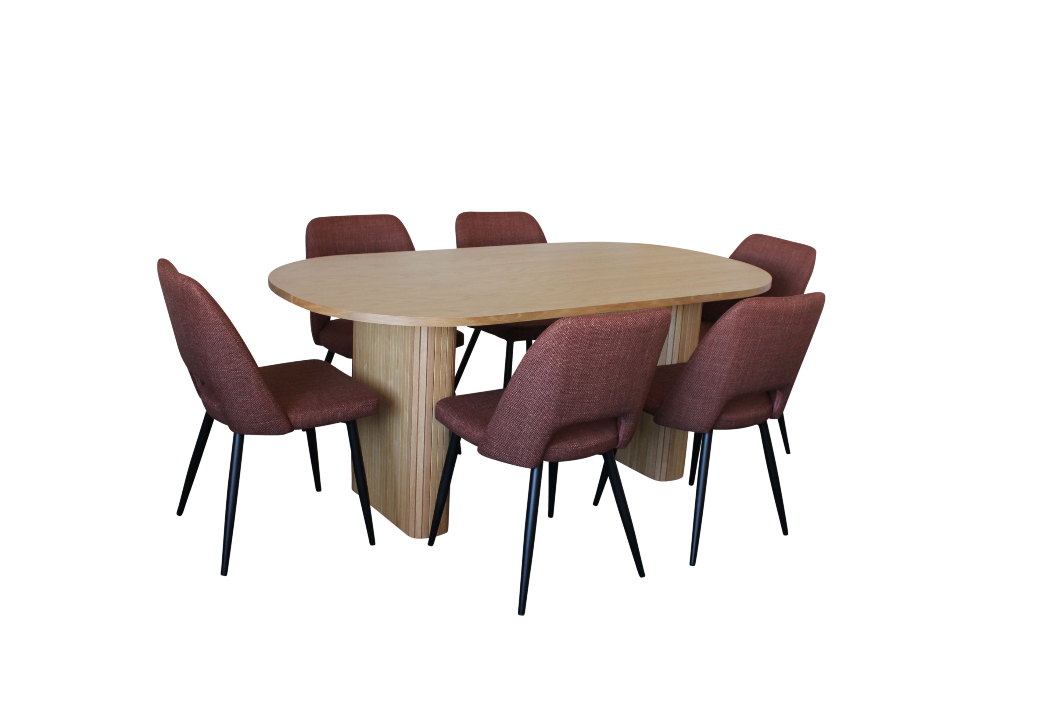 Melbyrne 7 Piece Dining Set - Natural with Zad Chair - Russet Fabric