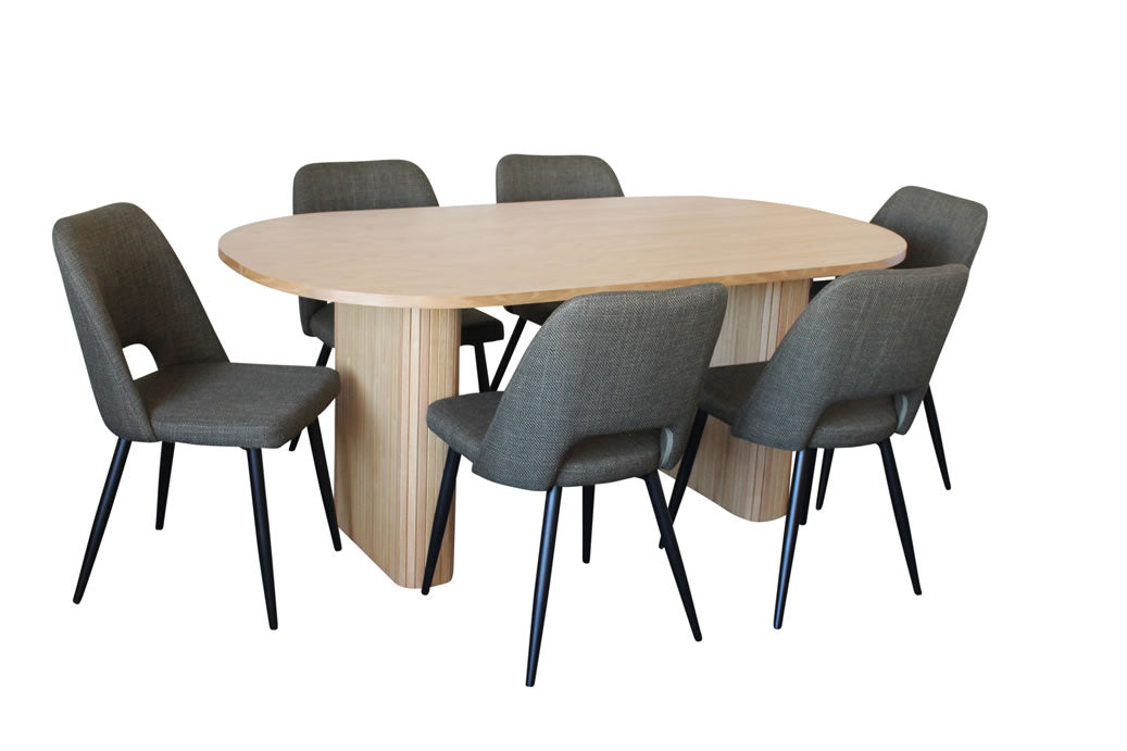 Melbyrne 7 Piece Dining Set - Natural with Zad Chair - Olive Fabric