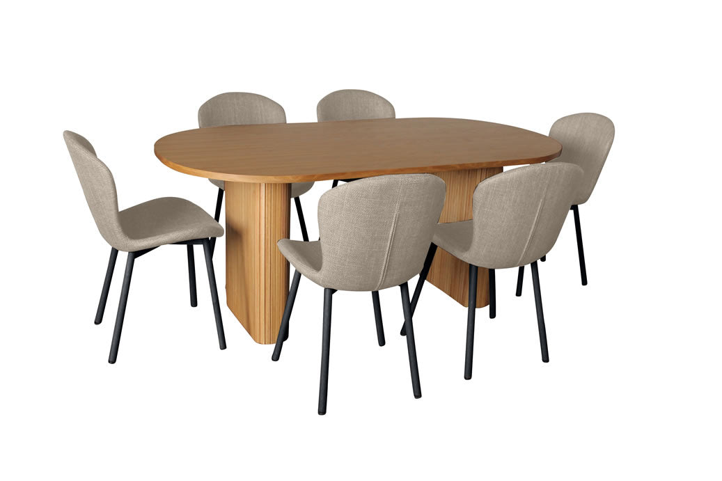 Melbyrne 7 Piece Dining Set - Natural with Marquise Chair - Charcoal/Black
