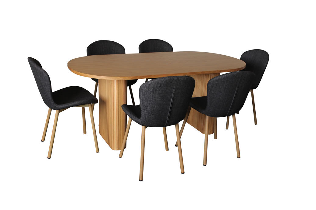 Melbyrne 7 Piece Dining Set - Natural with Marquise Chair - Charcoal/Oak