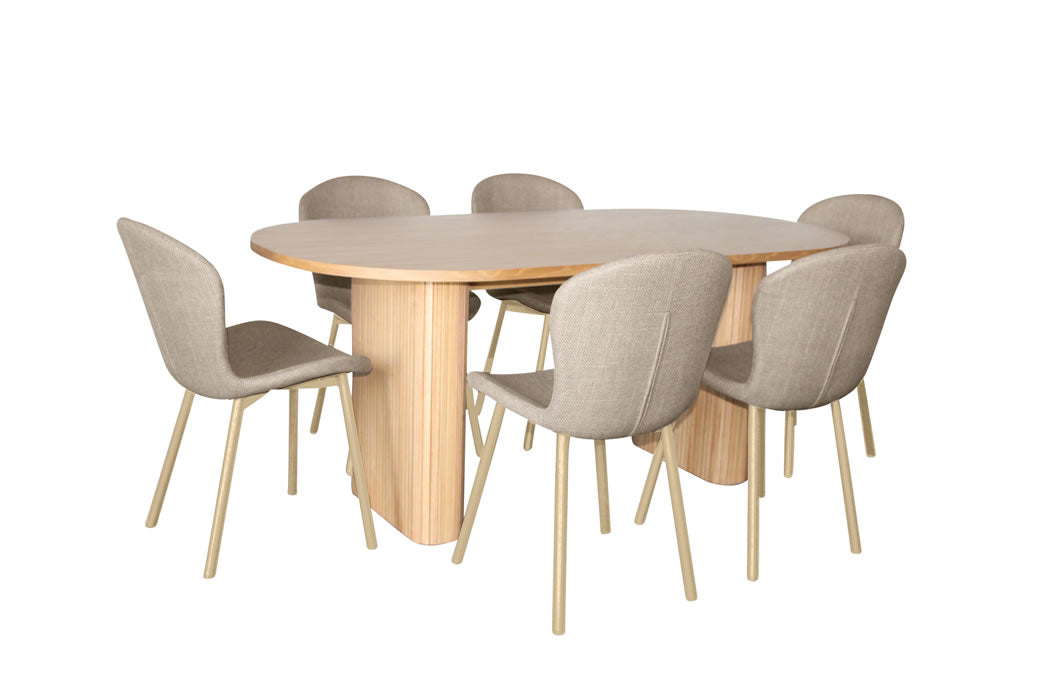Melbyrne 7 Piece Dining Set - Natural with Marquise Chair - Ivory/Oak