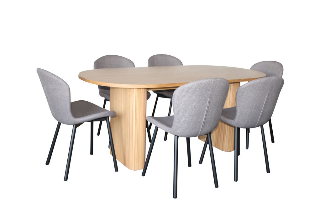 Melbyrne 7 Piece Dining Set - Natural with Marquise Chair - Grey/Black
