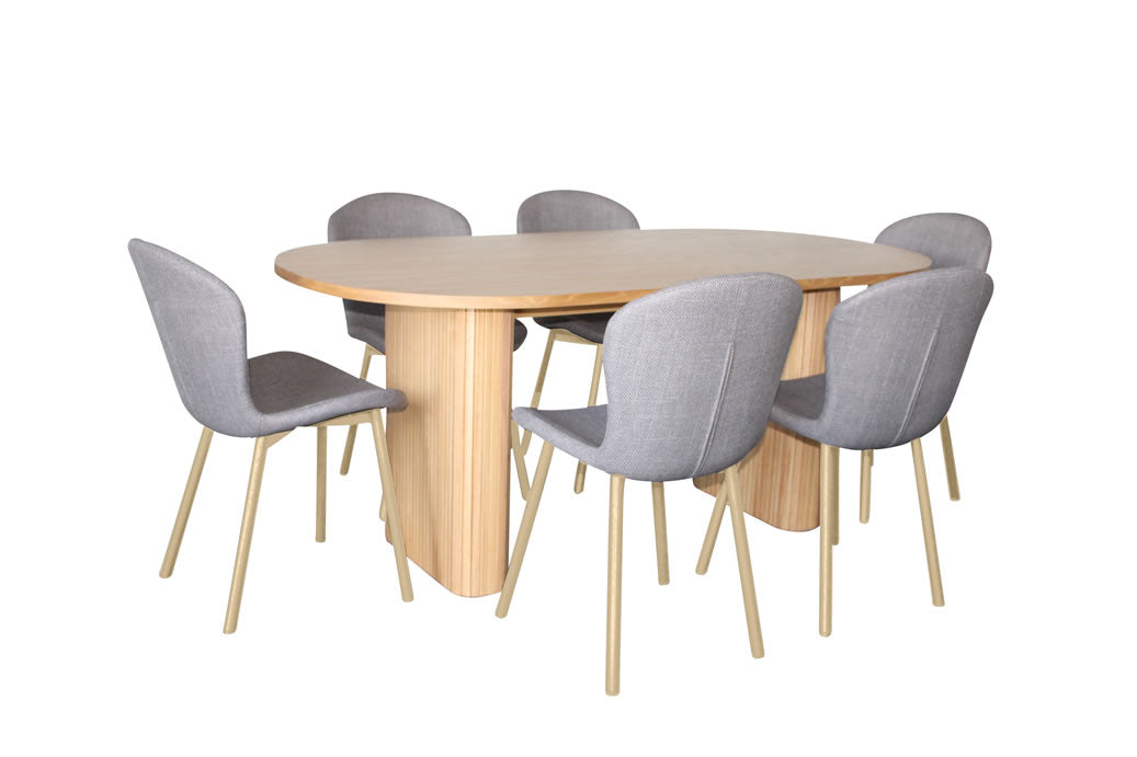 Melbyrne 7 Piece Dining Set - Natural with Marquise Chair - Grey/Oak