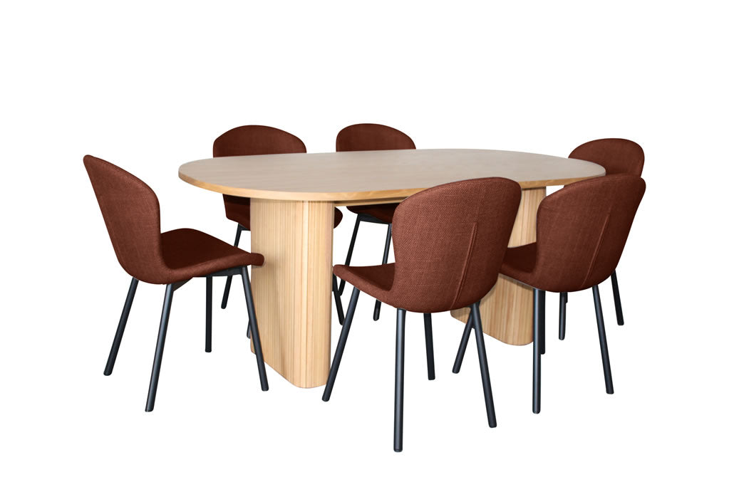 Melbyrne 7 Piece Dining Set - Natural with Marquise Chair - Russet/Black