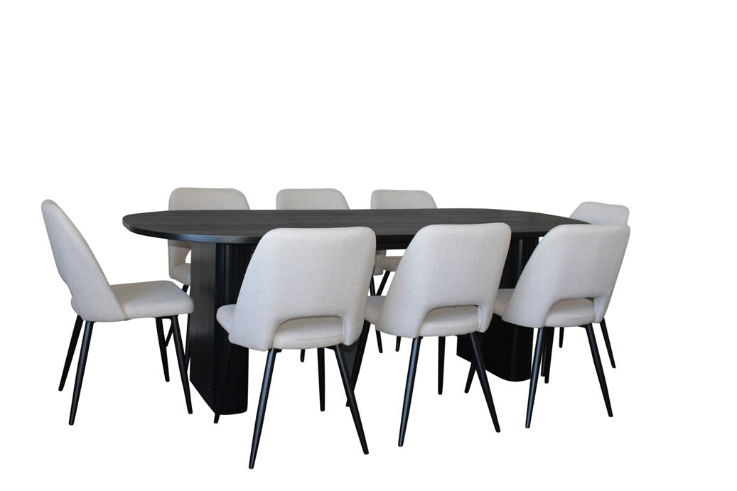 Melba 9 Piece Dining Set Black w Zara Chair - Ivory Fabric