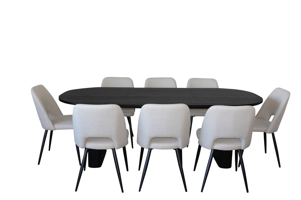 Melba 9 Piece Dining Set Black w Zara Chair - Ivory Fabric