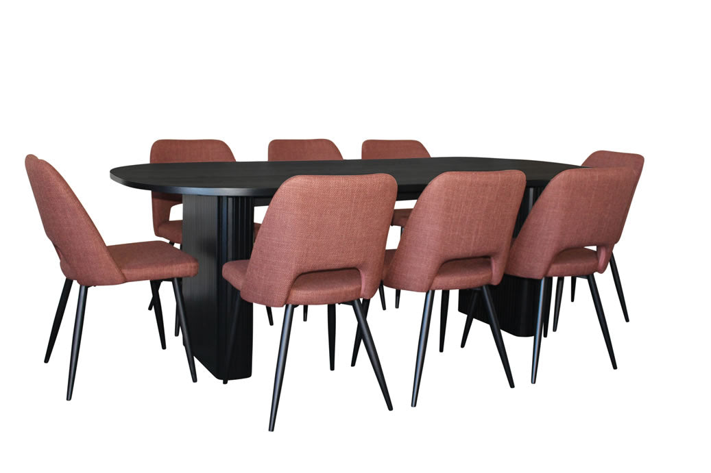 Melba 9 Piece Dining Set Black w Zara Chair - Russet Fabric