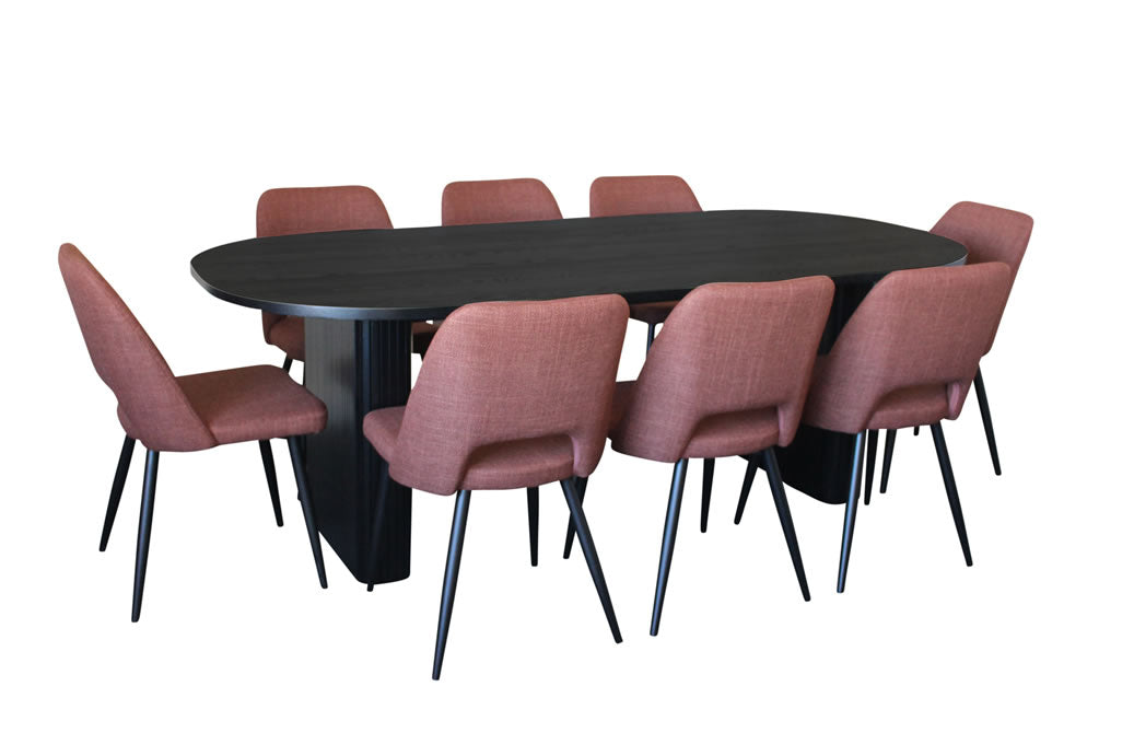 Melba 9 Piece Dining Set Black w Zara Chair - Russet Fabric