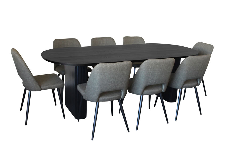 Melba 9 Piece Dining Set Black w Zara Chair - Olive Fabric