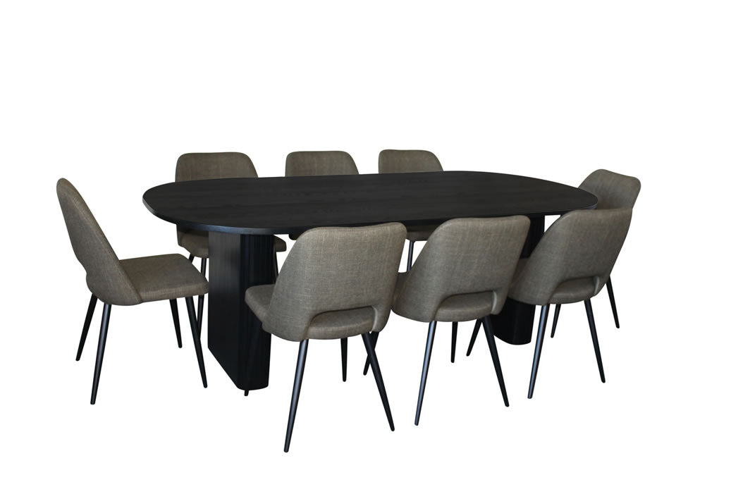 Melba 9 Piece Dining Set Black w Zara Chair - Olive Fabric