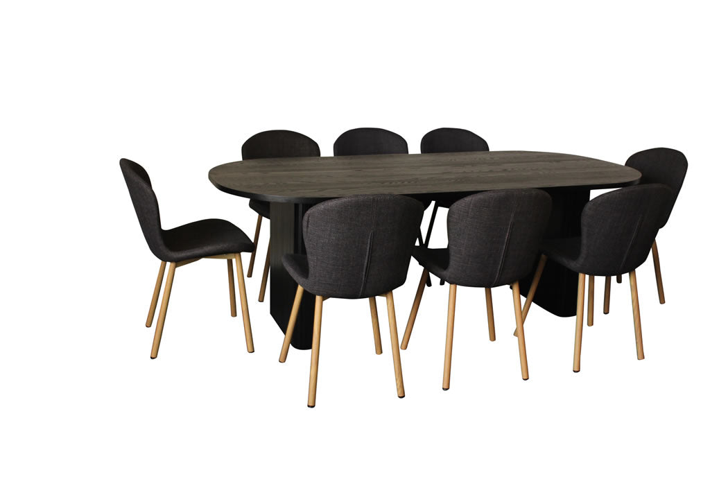 Melba 9 Piece Dining Set Black w Maya Chair - Charcoal/Oak