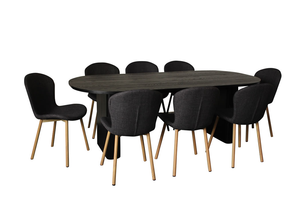 Melba 9 Piece Dining Set Black w Maya Chair - Charcoal/Oak