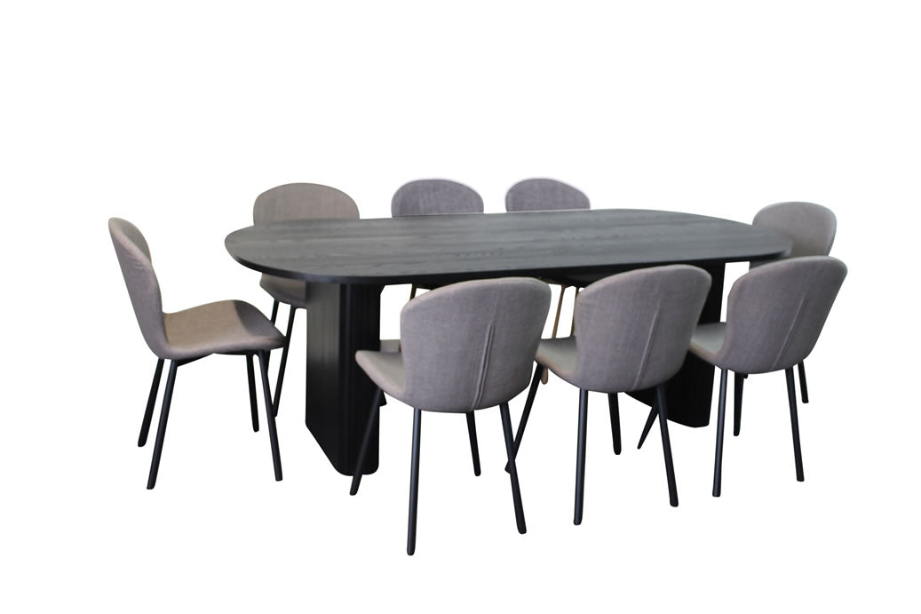 Melba 9 Piece Dining Set Black w Maya Chair - Grey/Black