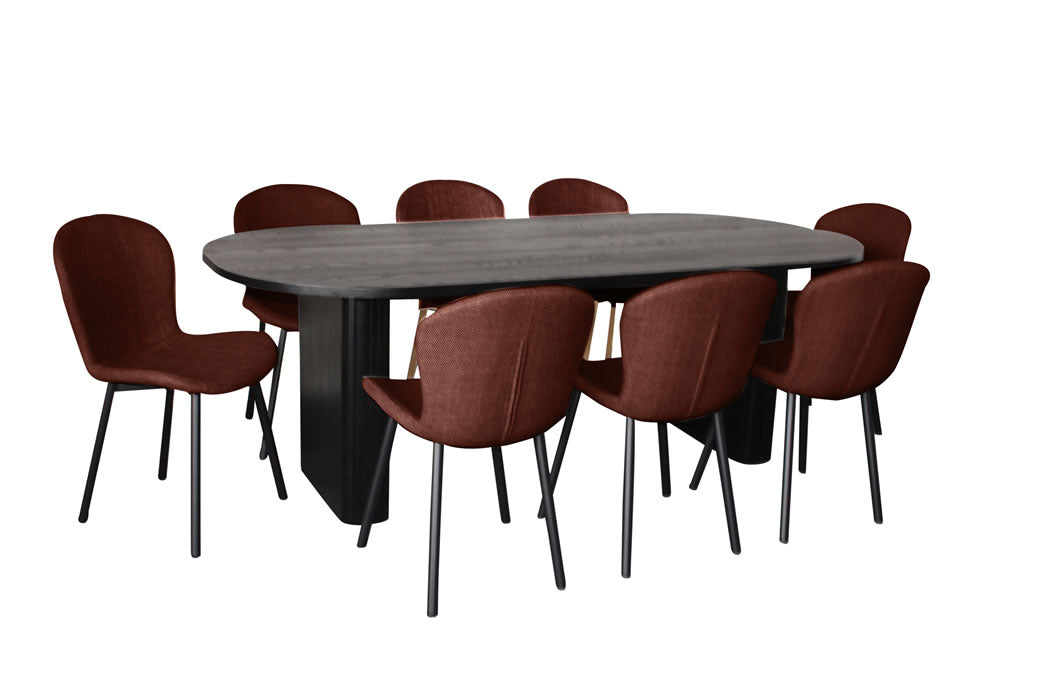 Melba 9 Piece Dining Set Black w Maya Chair Russet/Black