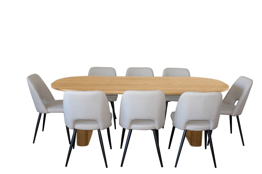 Melba 9 Piece Dining Set Natural w Zara Chair - Ivory Fabric