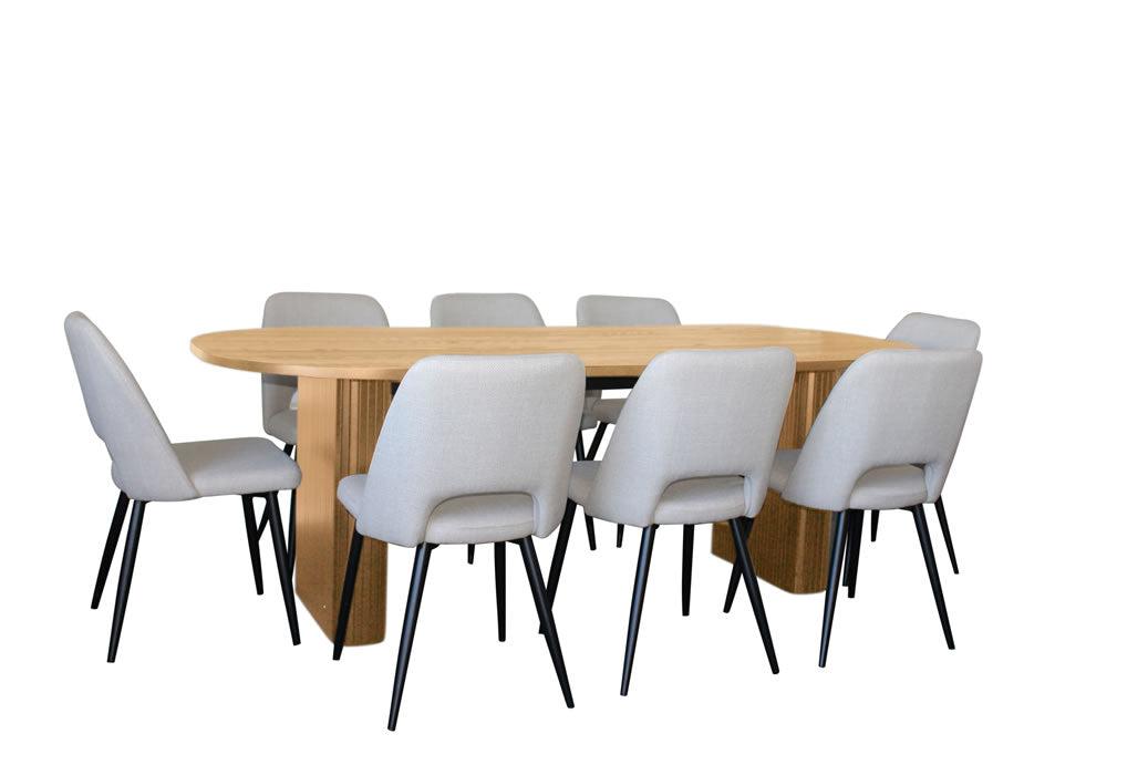 Melba 9 Piece Dining Set Natural w Zara Chair - Ivory Fabric